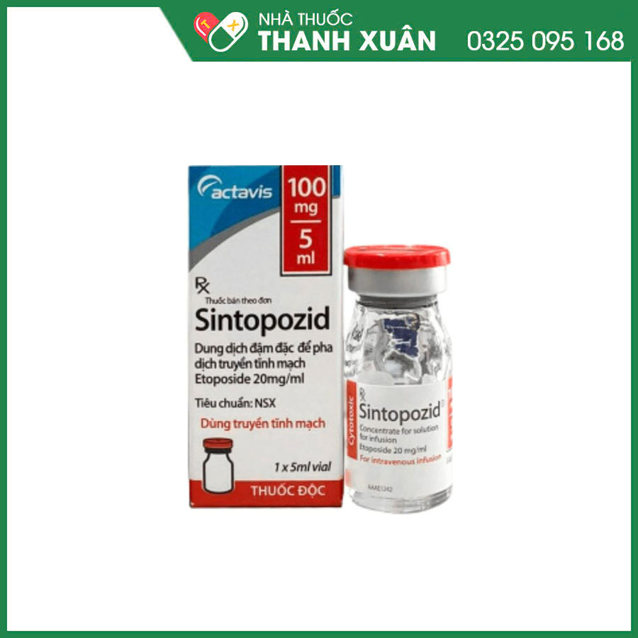 Sintopozid thuốc điều trị ung thư phổi, u nguyên bào tinh hoàn, bệnh bạch cầu cấp tính, bệnh u lympho ác tính Hodgkin và không Hodgkin, bệnh bạch cầu tủy xương cấp tính